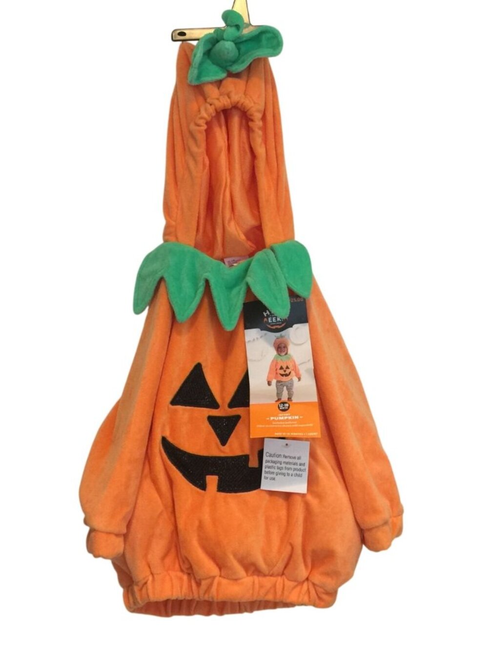 HYDE & EEK! Boutique Infant 12-18 Months Hooded Plush Pumpkin Jack-o-Lantern Cos